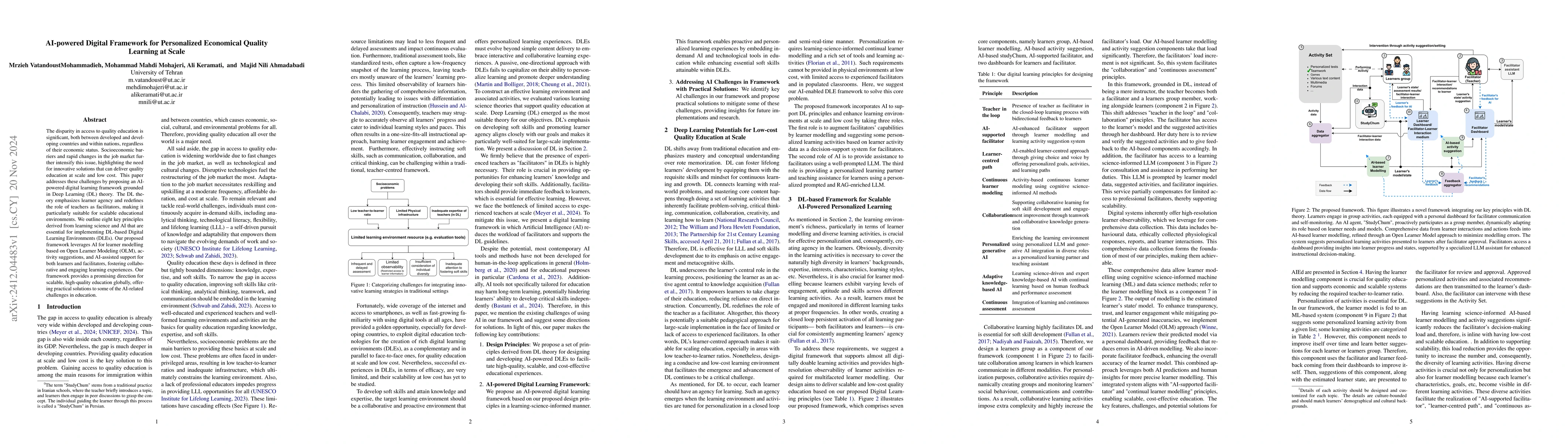 Thumbnail for AI-powered Digital Framework for Personalized Economical Quality
  Learning at Scale