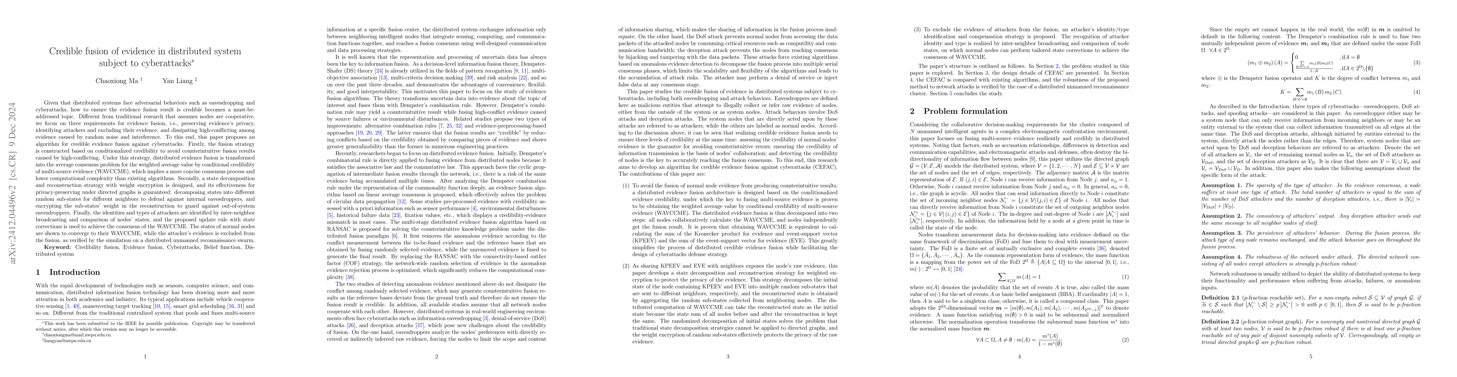 Thumbnail for Credible fusion of evidence in distributed system subject to
  cyberattacks