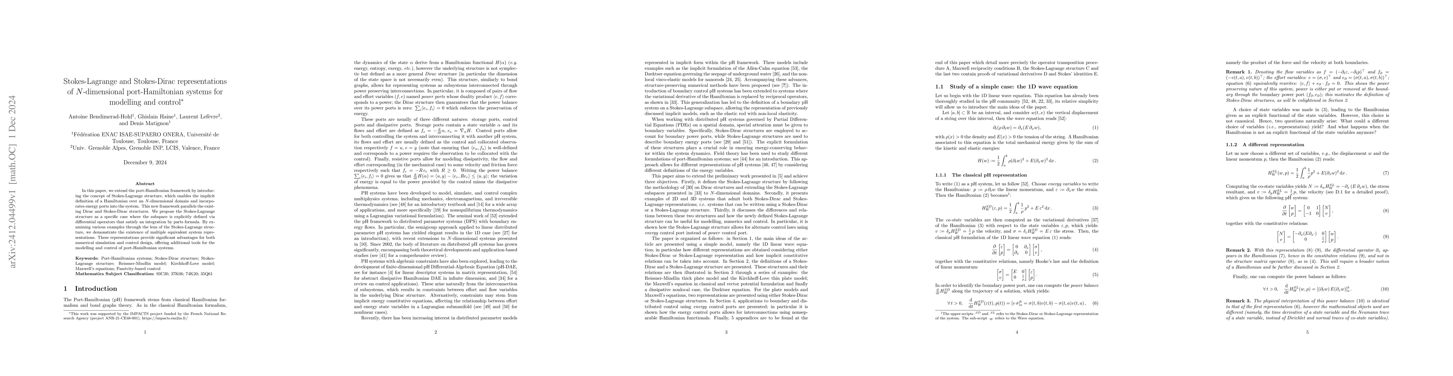Thumbnail for Stokes-Lagrange and Stokes-Dirac representations of $N$-dimensional
  port-Hamiltonian systems for modelling and control