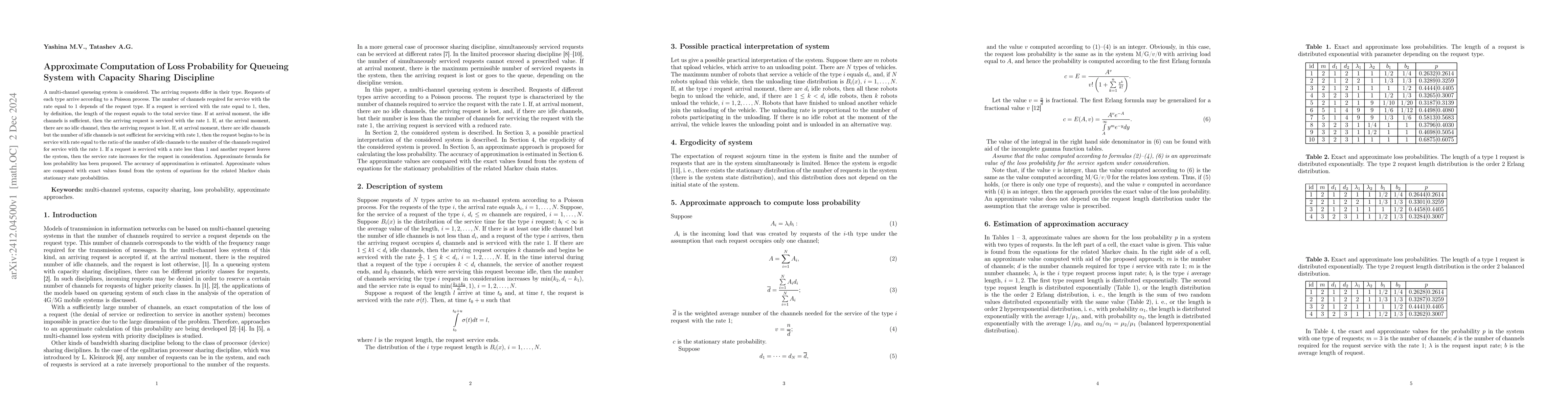 Thumbnail for Approximate Computation of Loss Probability for Queueing System with
  Capacity Sharing Discipline