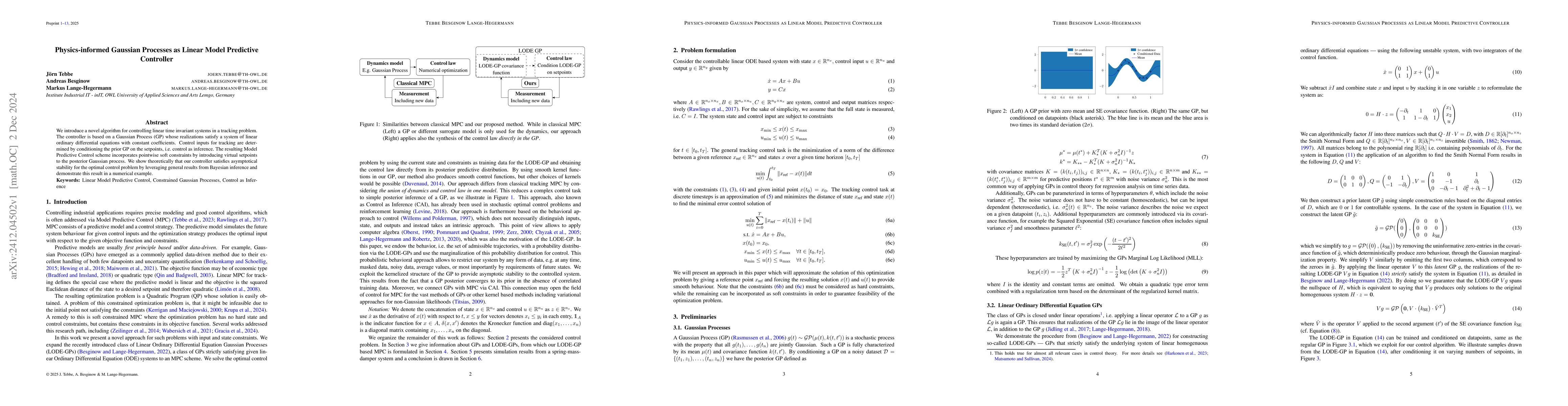 Thumbnail for Physics-informed Gaussian Processes as Linear Model Predictive
  Controller