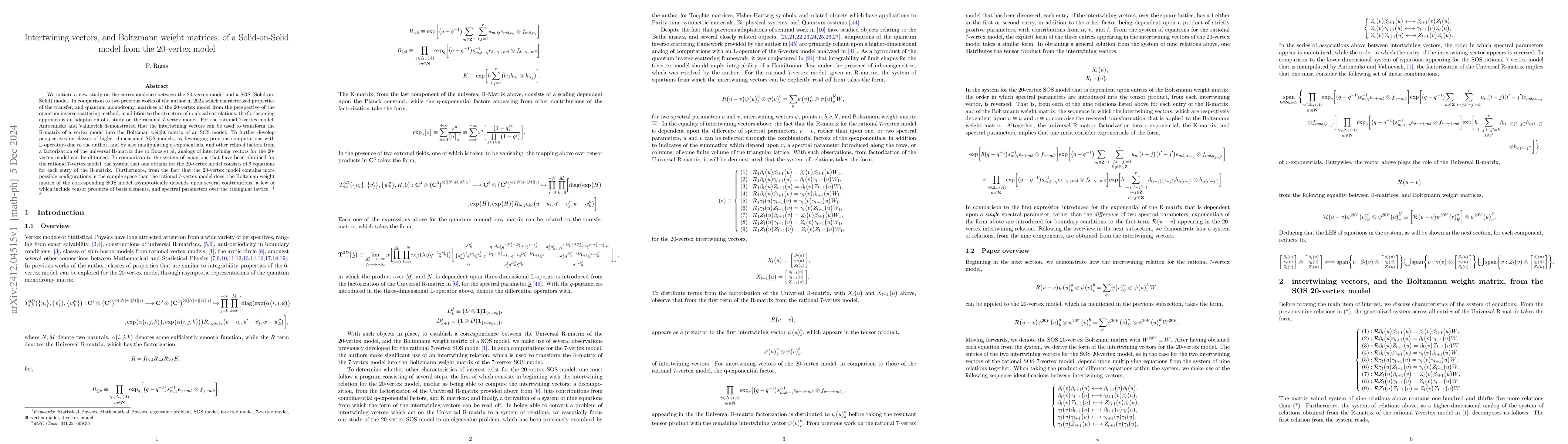 Thumbnail for Intertwining vectors, and Boltzmann weight matrices, of a Solid-on-Solid
  model from the 20-vertex model