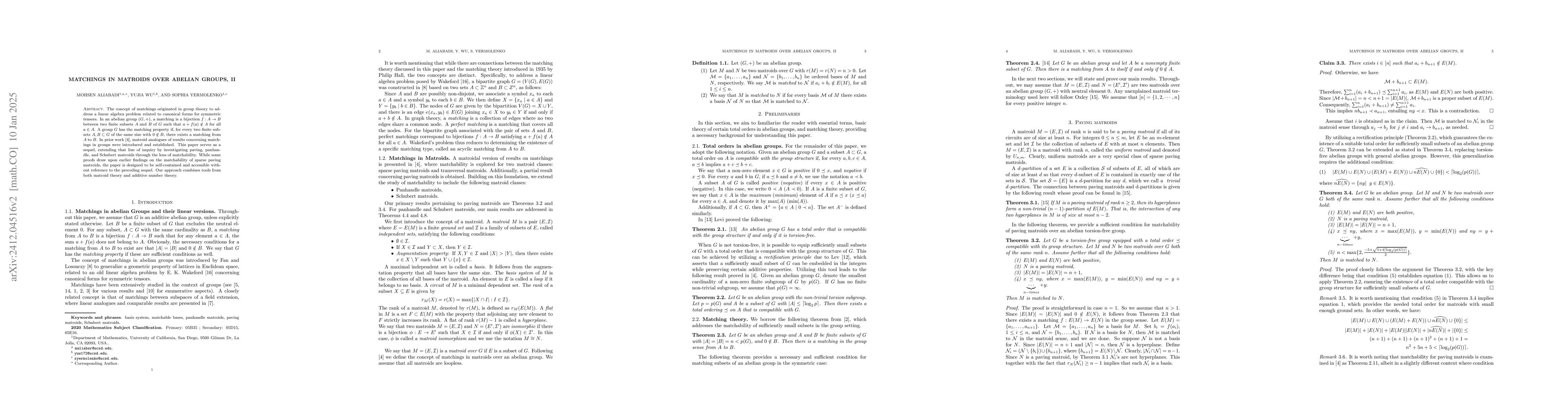 Thumbnail for Matchings in matroids over abelian groups, II