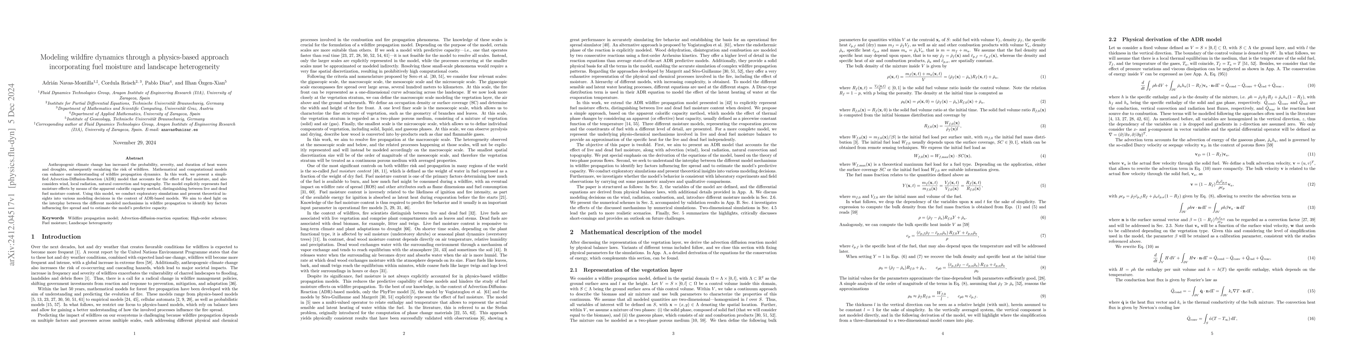 Thumbnail for Modeling wildfire dynamics through a physics-based approach
  incorporating fuel moisture and landscape heterogeneity