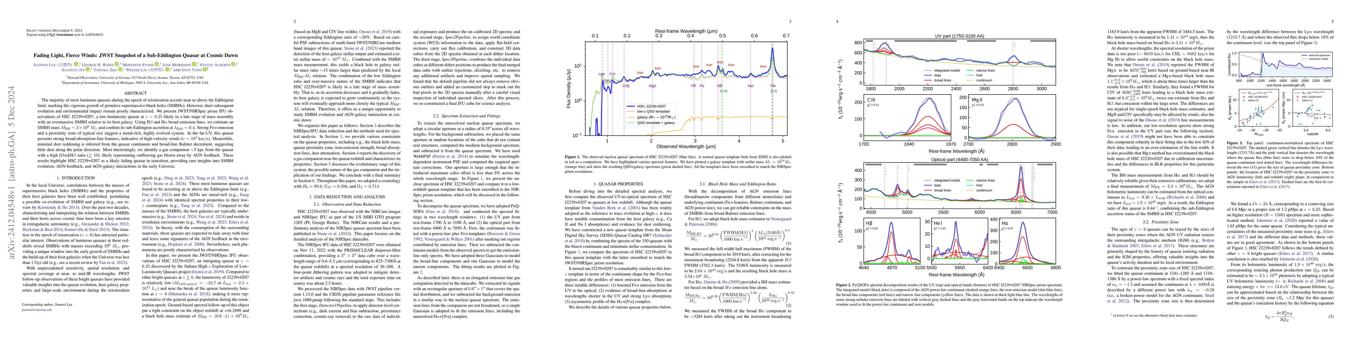 Thumbnail for Fading Light, Fierce Winds: JWST Snapshot of a Sub-Eddington Quasar at
  Cosmic Dawn