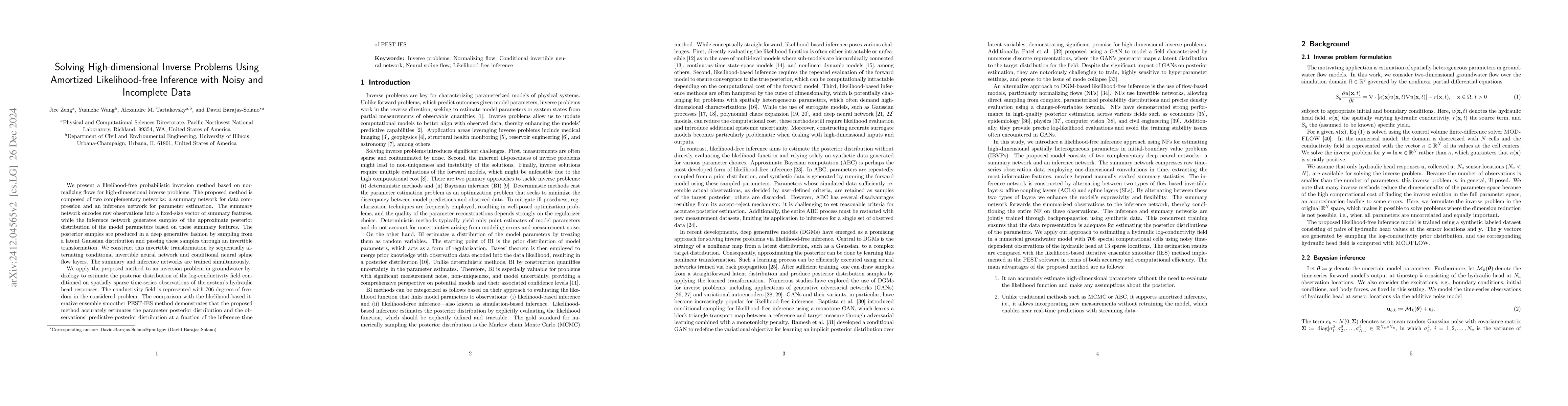 Thumbnail for Solving High-dimensional Inverse Problems Using Amortized
  Likelihood-free Inference with Noisy and Incomplete Data