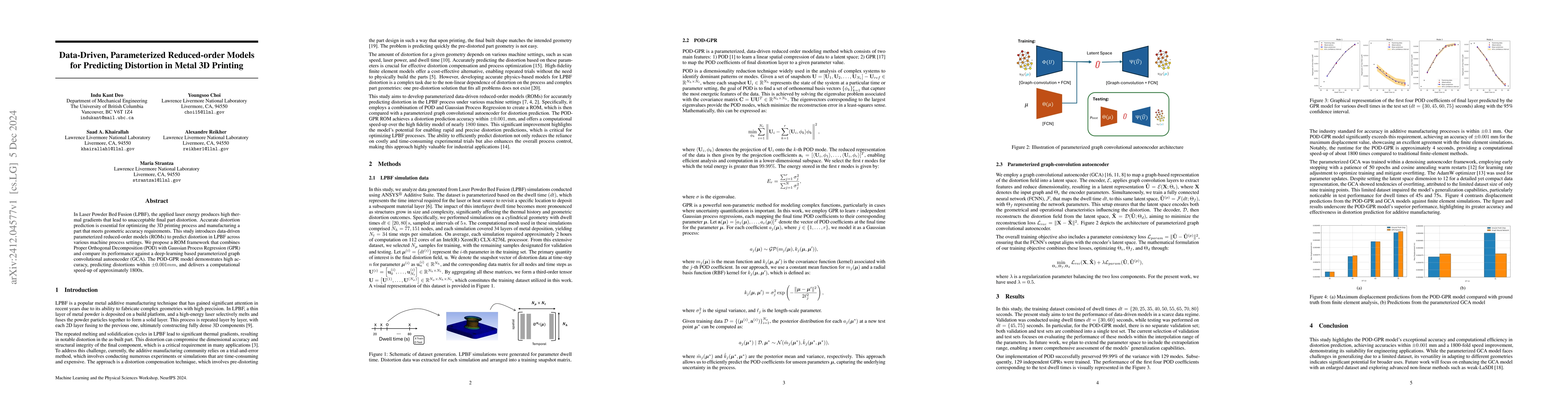 Thumbnail for Data-Driven, Parameterized Reduced-order Models for Predicting
  Distortion in Metal 3D Printing