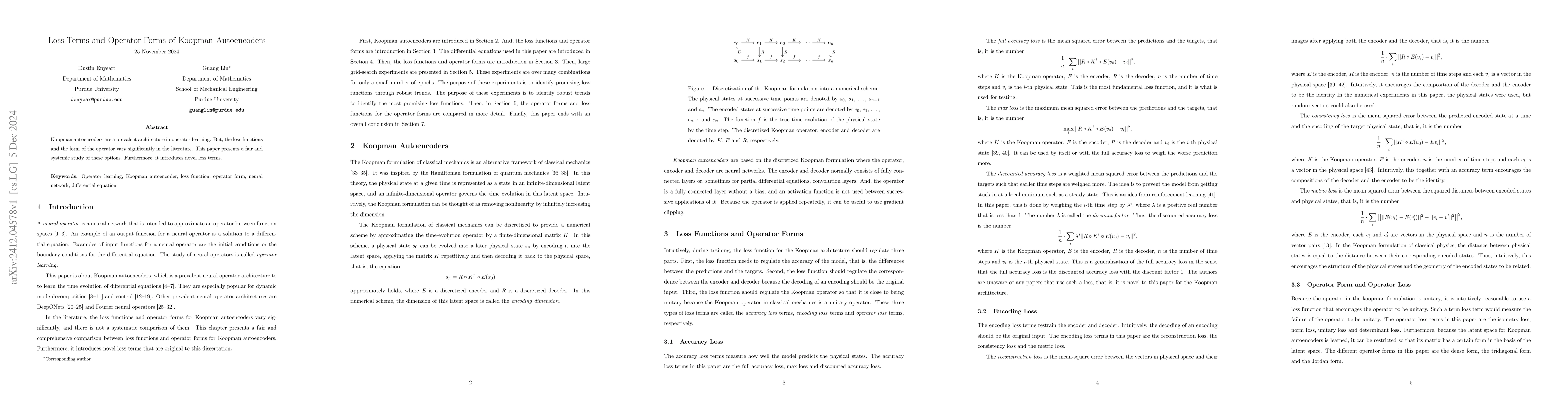 Thumbnail for Loss Terms and Operator Forms of Koopman Autoencoders