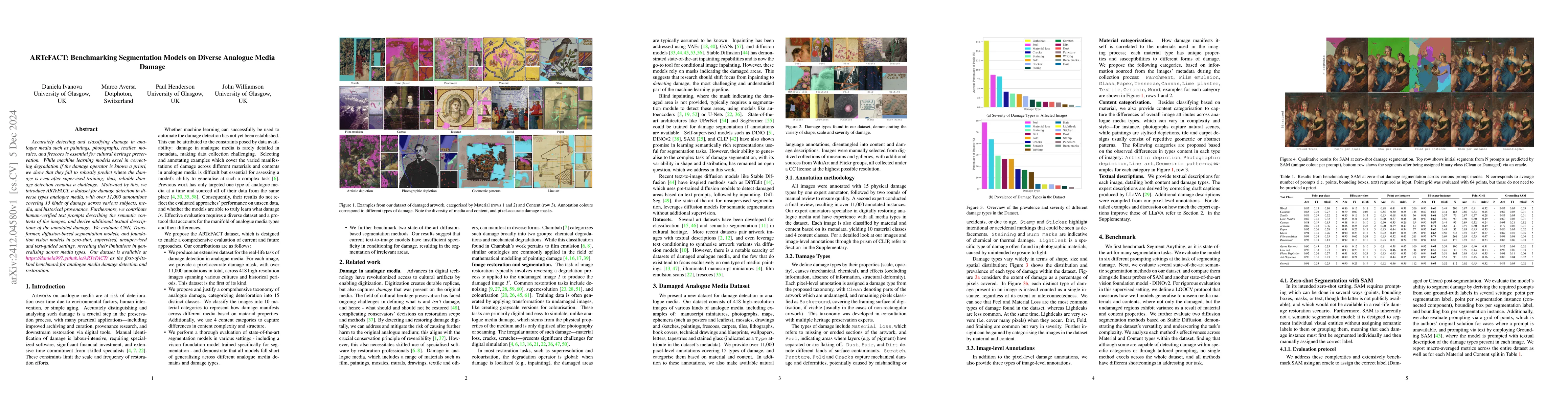 Thumbnail for ARTeFACT: Benchmarking Segmentation Models on Diverse Analogue Media
  Damage