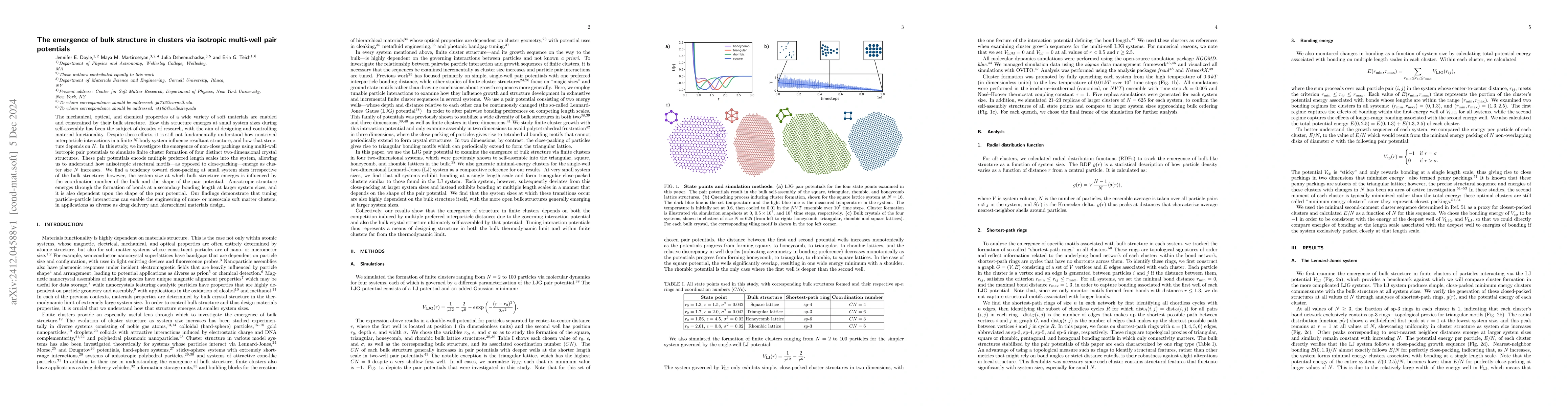 Thumbnail for The emergence of bulk structure in clusters via isotropic multi-well
  pair potentials
