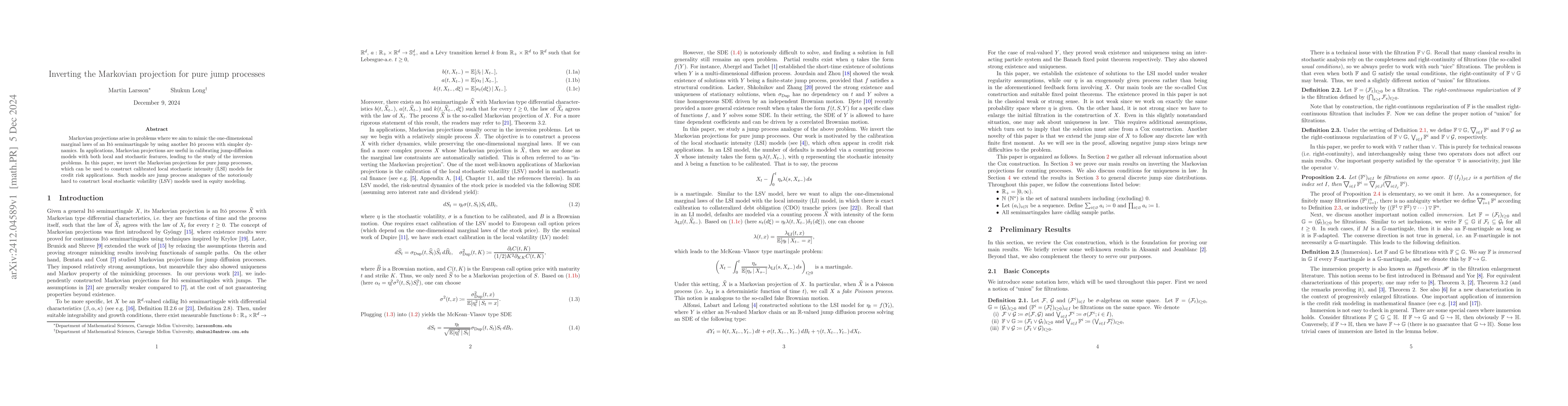 Thumbnail for Inverting the Markovian projection for pure jump processes