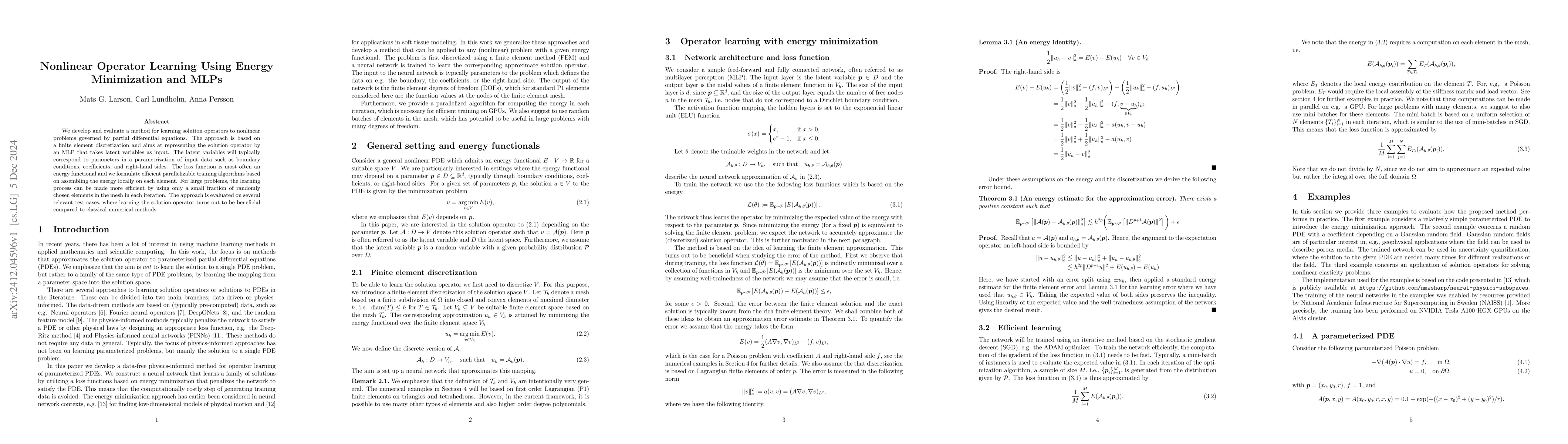 Thumbnail for Nonlinear Operator Learning Using Energy Minimization and MLPs