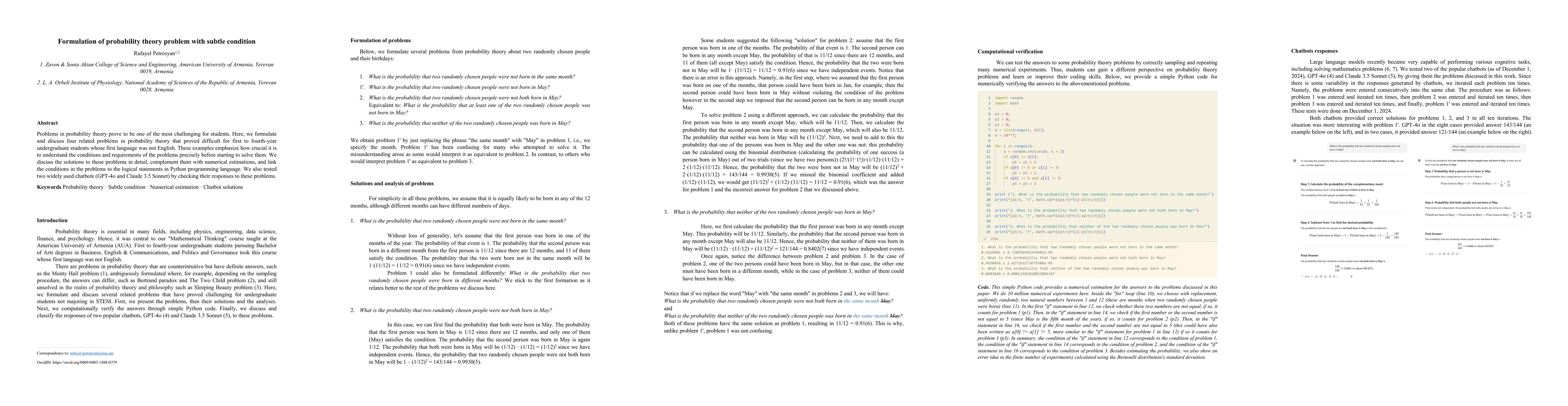 Thumbnail for Formulation of probability theory problem with subtle condition