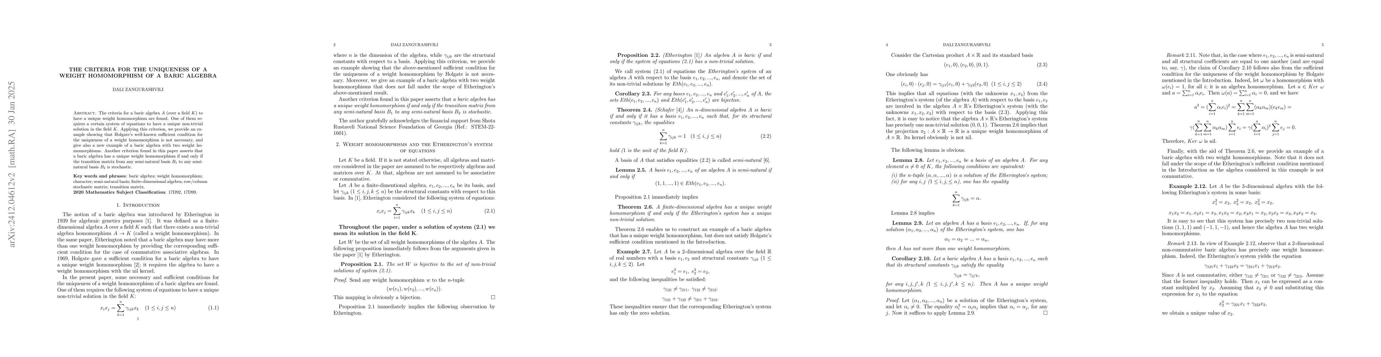 Thumbnail for The criteria for the uniqueness of a weight homomorphism of a baric
  algebra