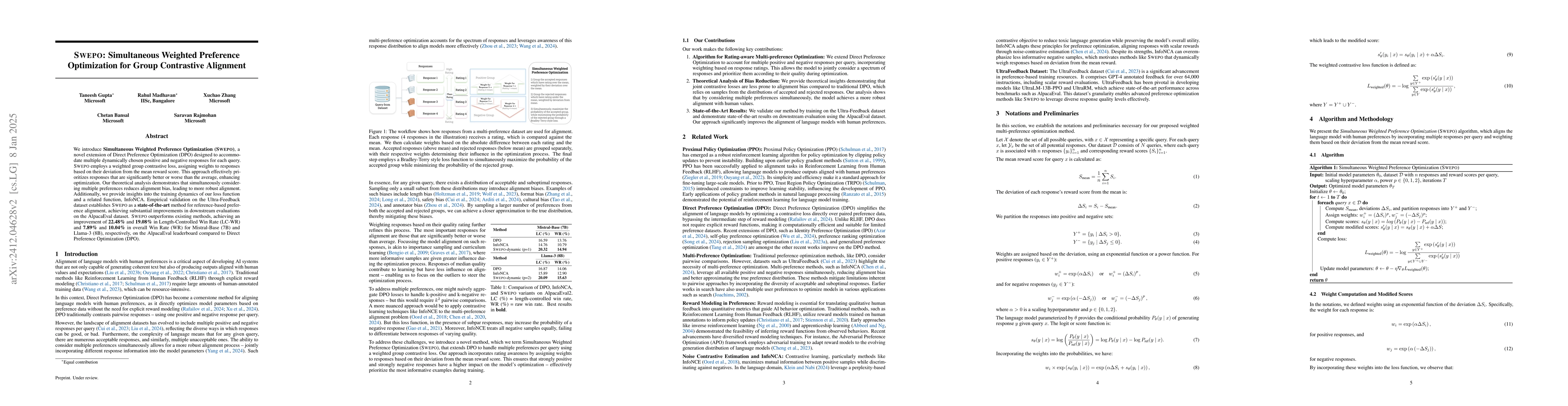 Thumbnail for SWEPO: Simultaneous Weighted Preference Optimization for Group
  Contrastive Alignment