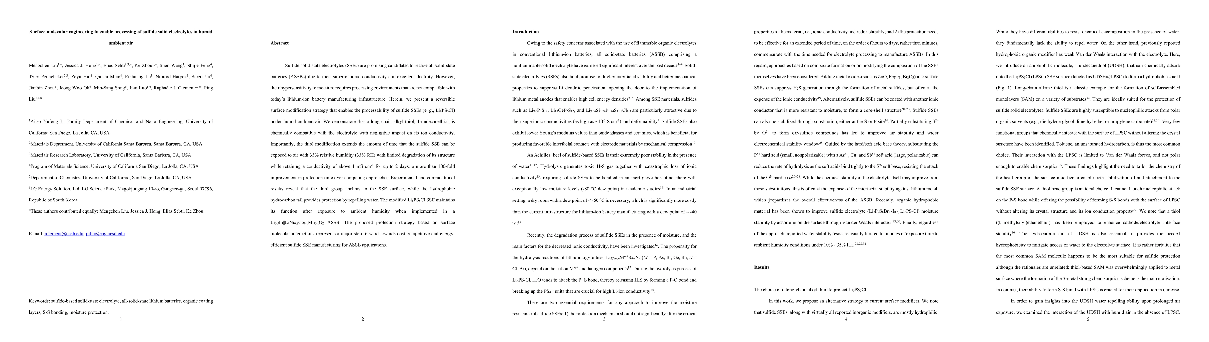 Thumbnail for Surface molecular engineering to enable processing of sulfide solid
  electrolytes in humid ambient air