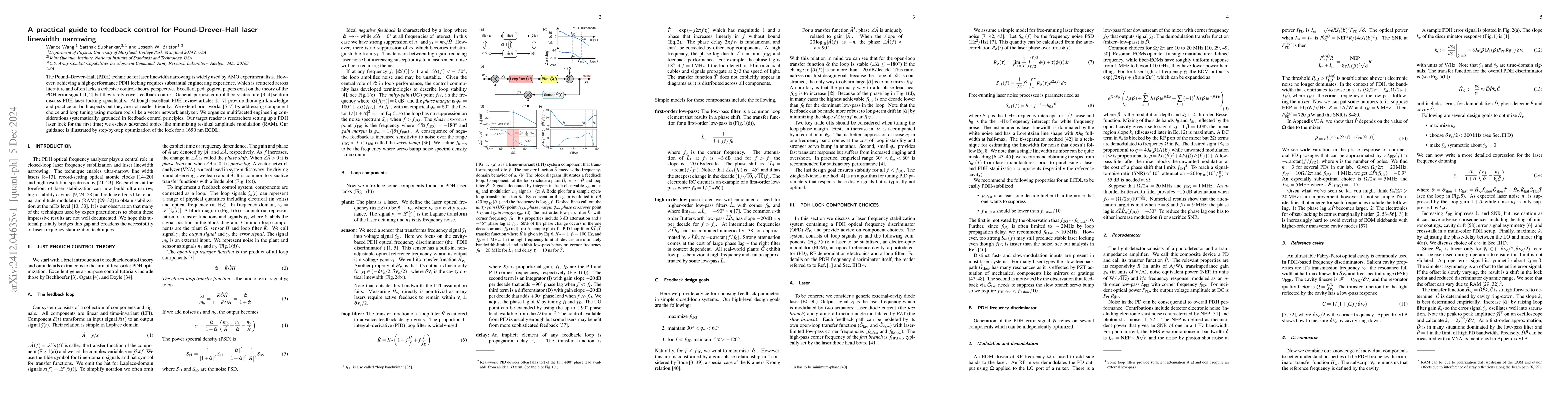 Thumbnail for A practical guide to feedback control for Pound-Drever-Hall laser
  linewidth narrowing