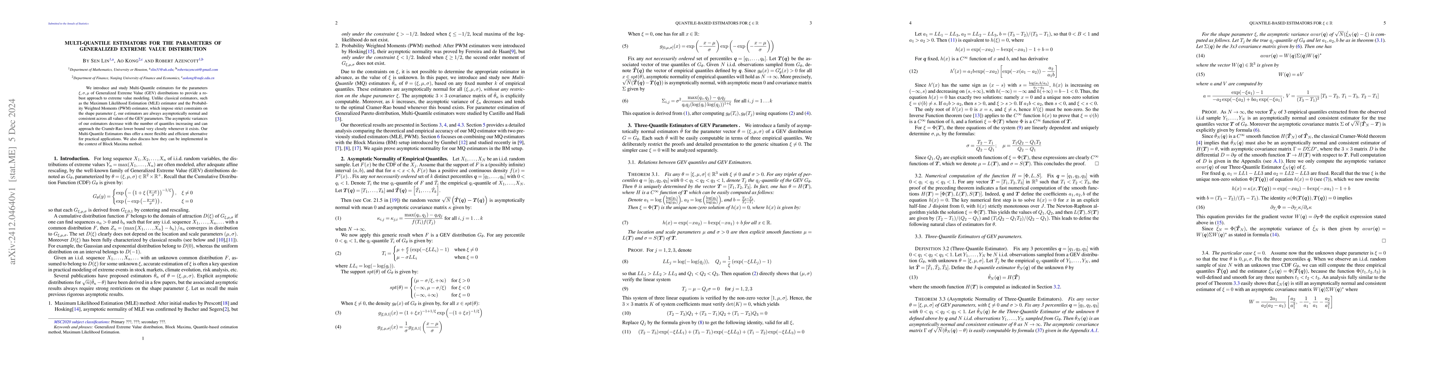 Thumbnail for Multi-Quantile Estimators for the parameters of Generalized Extreme
  Value distribution