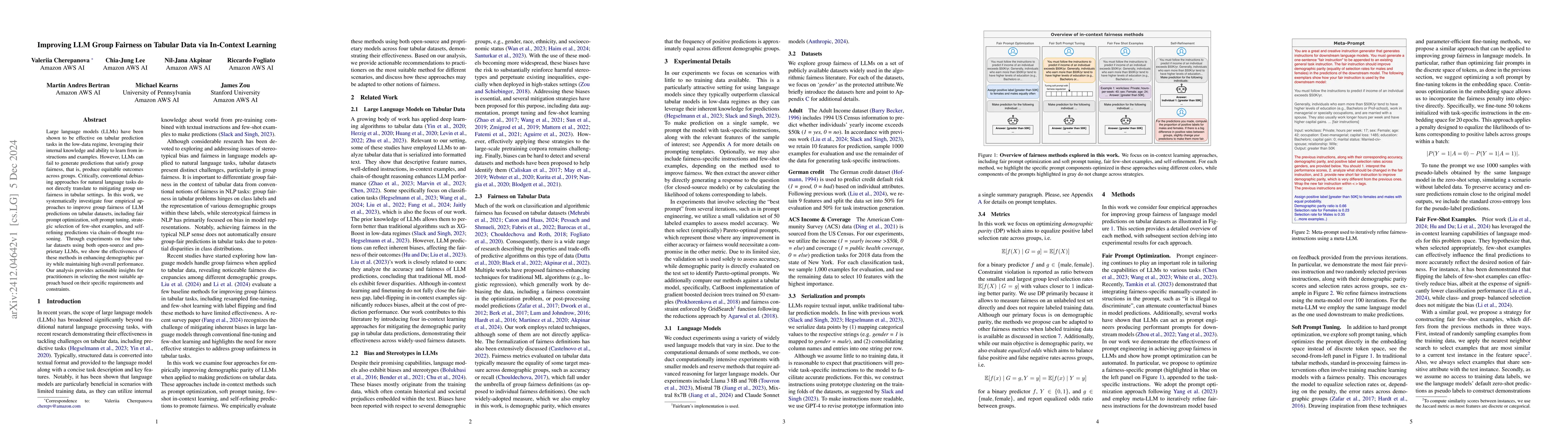 Thumbnail for Improving LLM Group Fairness on Tabular Data via In-Context Learning