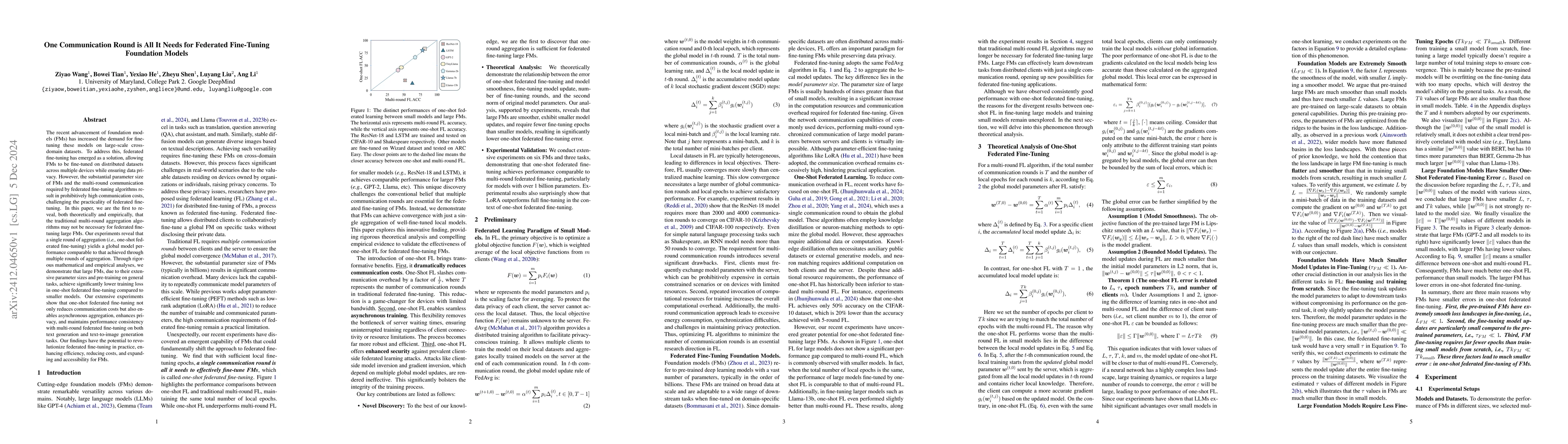 Thumbnail for One Communication Round is All It Needs for Federated Fine-Tuning
  Foundation Models