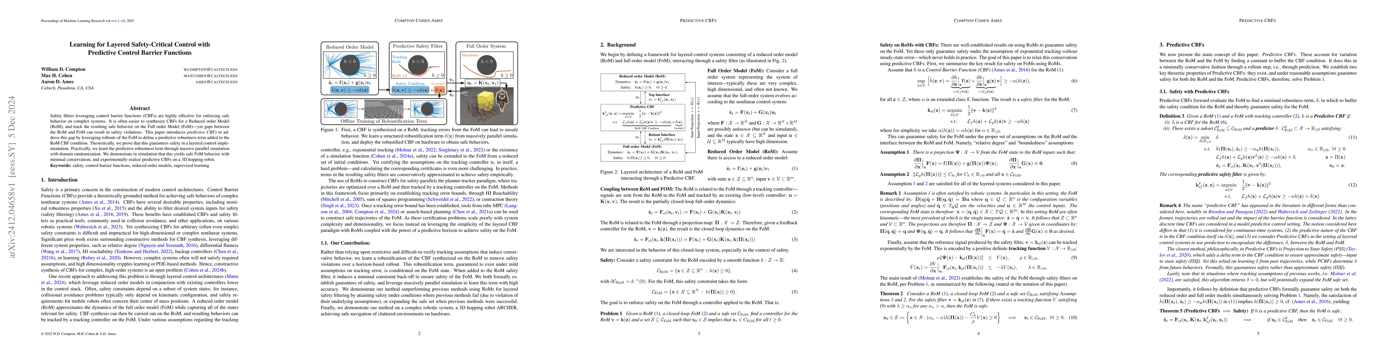 Thumbnail for Learning for Layered Safety-Critical Control with Predictive Control
  Barrier Functions