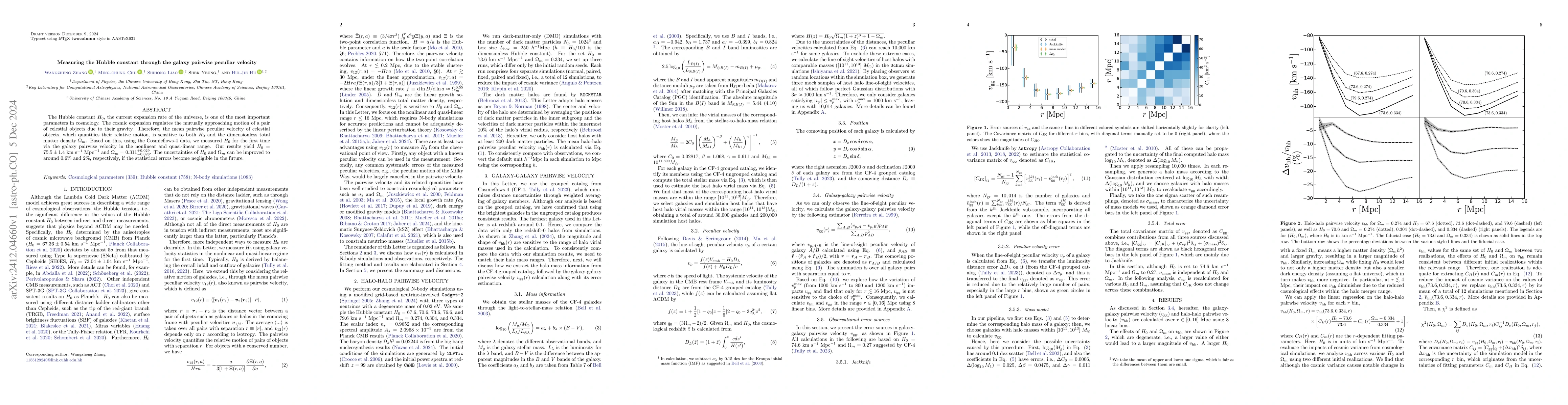 Thumbnail for Measuring the Hubble constant through the galaxy pairwise peculiar
  velocity