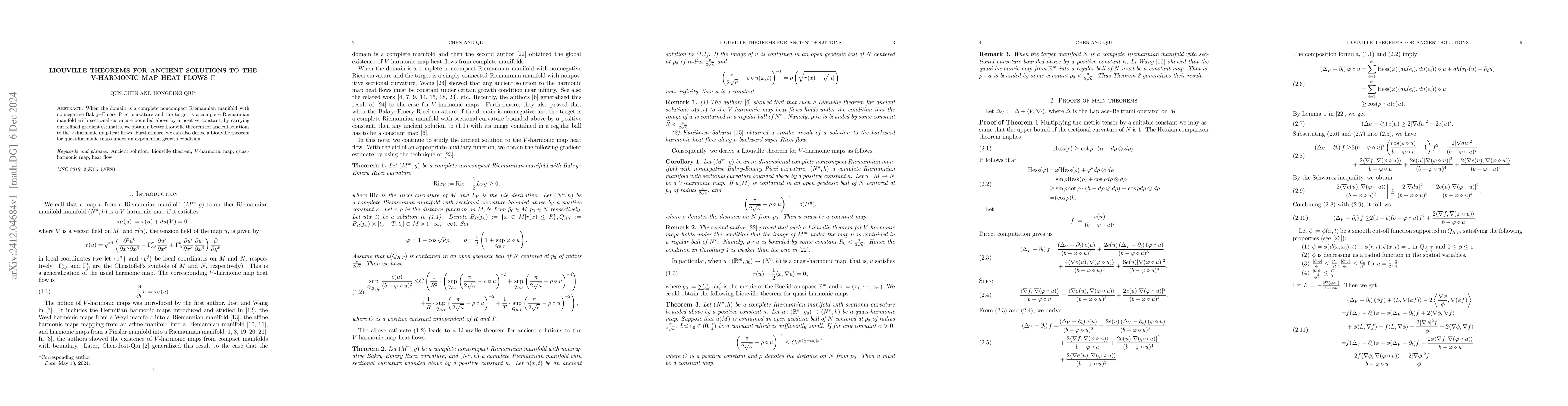 Thumbnail for Liouville theorems for ancient solutions to the V-harmonic map heat
  flows II
