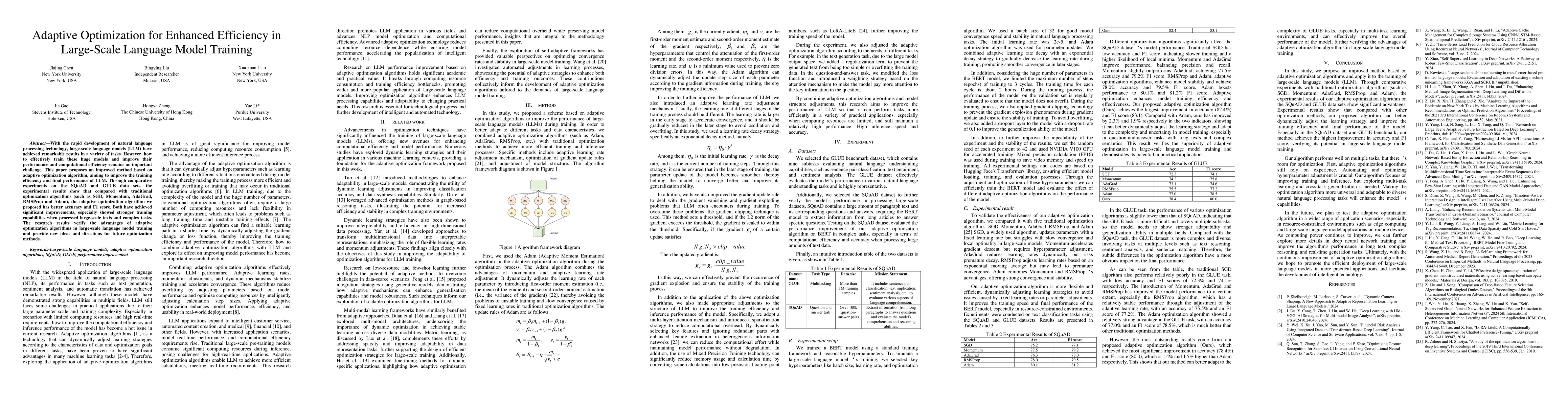 Thumbnail for Adaptive Optimization for Enhanced Efficiency in Large-Scale Language
  Model Training
