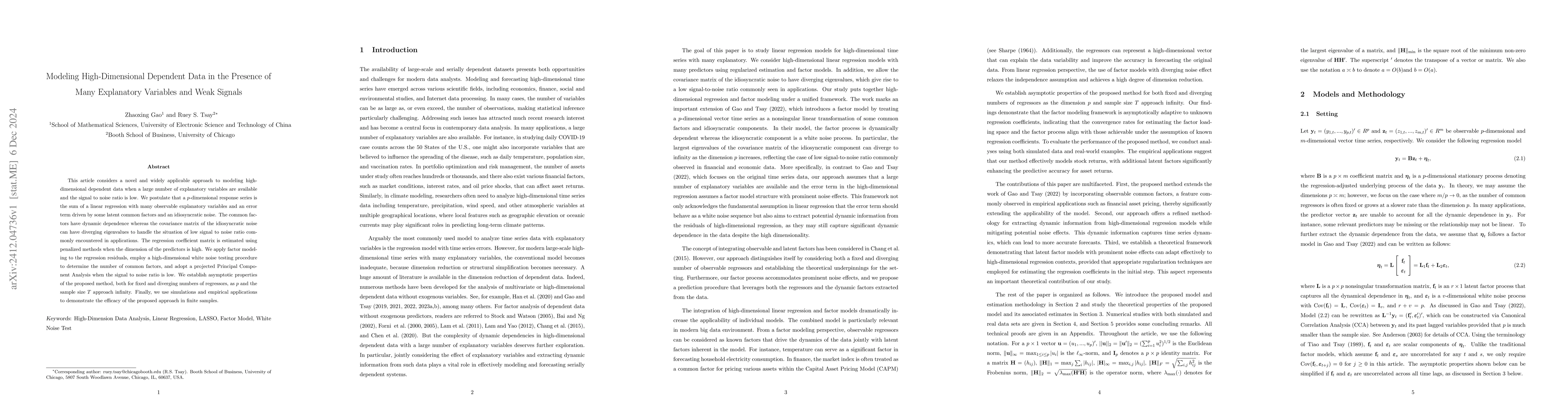 Thumbnail for Modeling High-Dimensional Dependent Data in the Presence of Many
  Explanatory Variables and Weak Signals