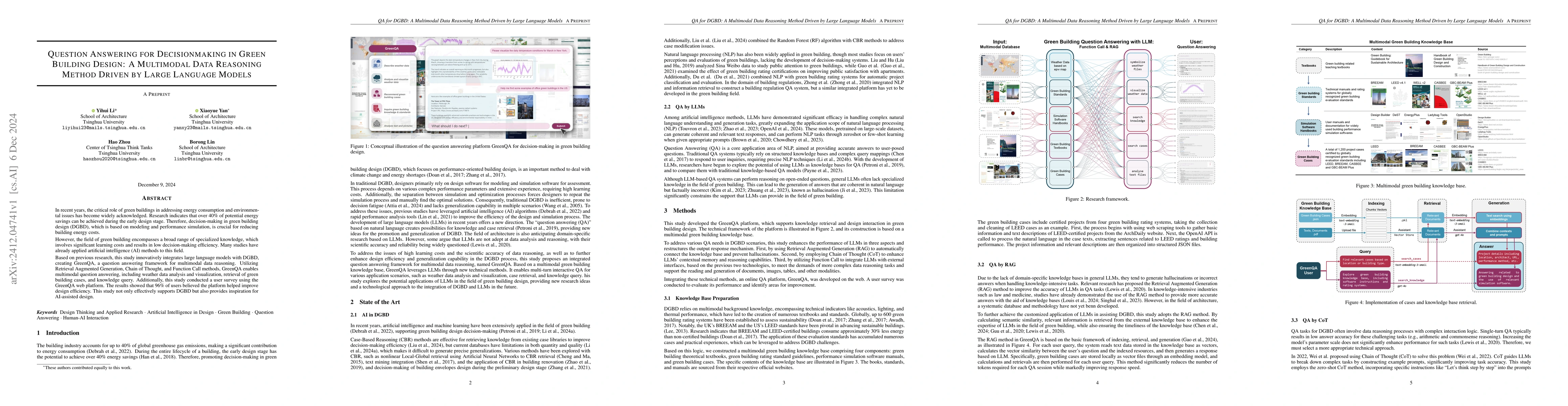 Thumbnail for Question Answering for Decisionmaking in Green Building Design: A
  Multimodal Data Reasoning Method Driven by Large Language Models