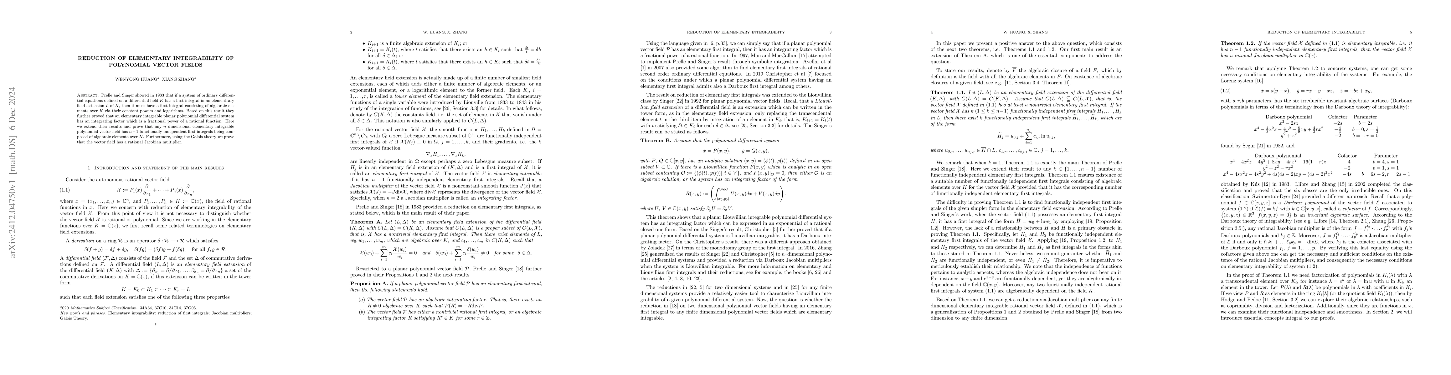 Thumbnail for Reduction of Elementary Integrability of Polynomial Vector Fields