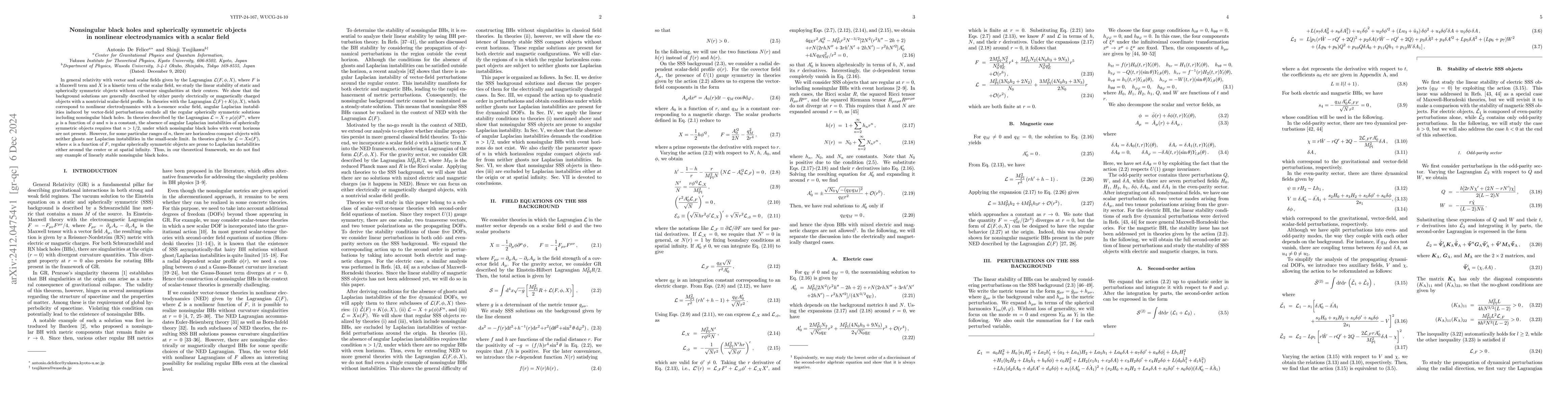 Thumbnail for Nonsingular black holes and spherically symmetric objects in nonlinear
  electrodynamics with a scalar field
