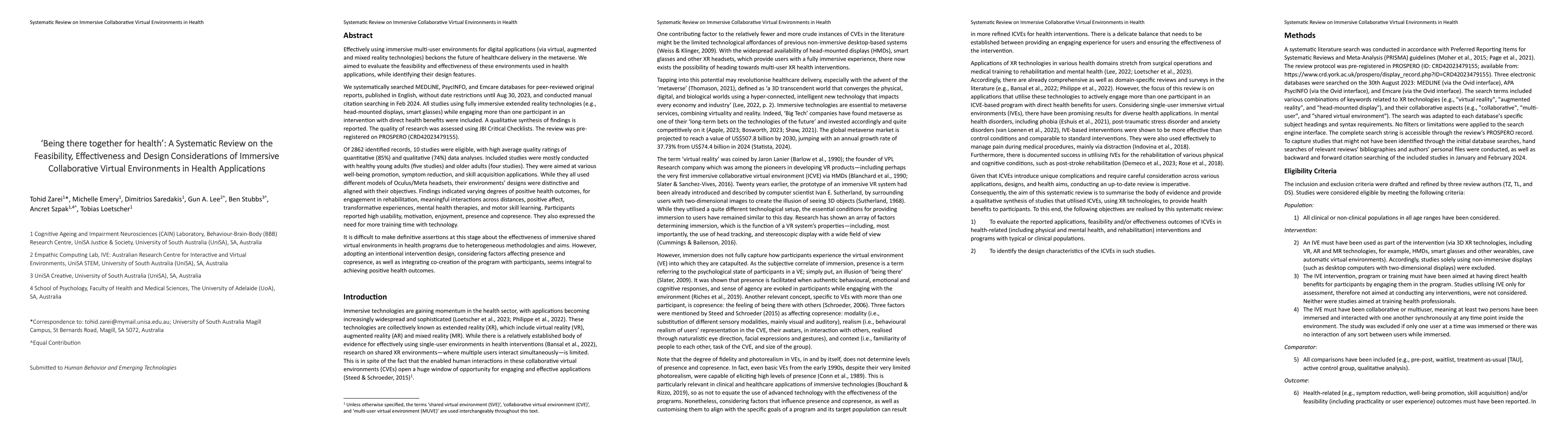 Thumbnail for 'Being there together for health': A Systematic Review on the
  Feasibility, Effectiveness and Design Considerations of Immersive
  Collaborative Virtual Environments in Health Applications