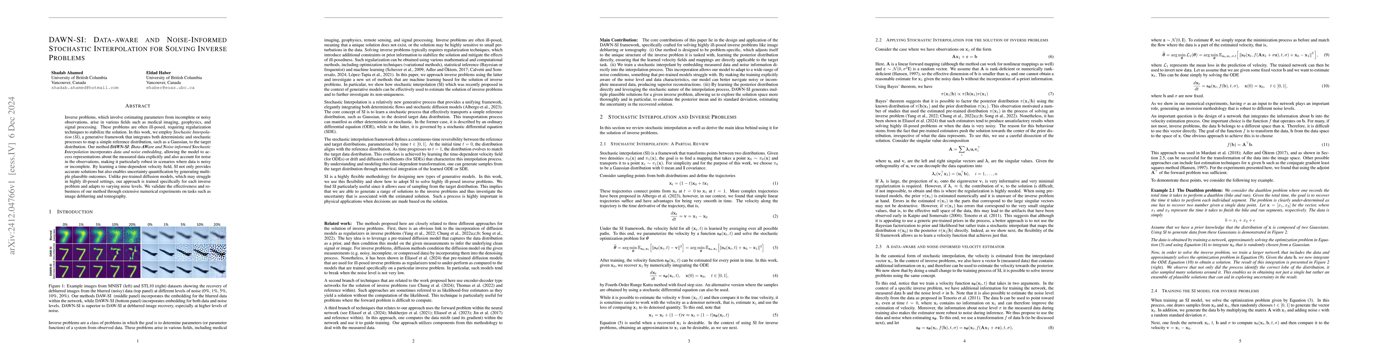 Thumbnail for DAWN-SI: Data-Aware and Noise-Informed Stochastic Interpolation for
  Solving Inverse Problems