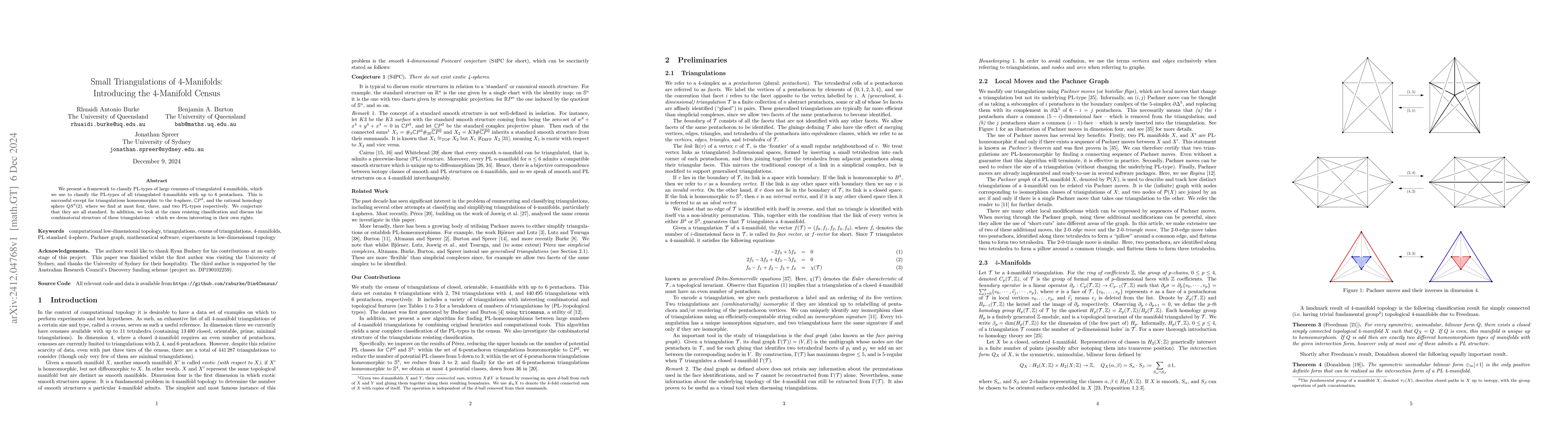 Thumbnail for Small Triangulations of $4$-Manifolds: Introducing the $4$-Manifold
  Census