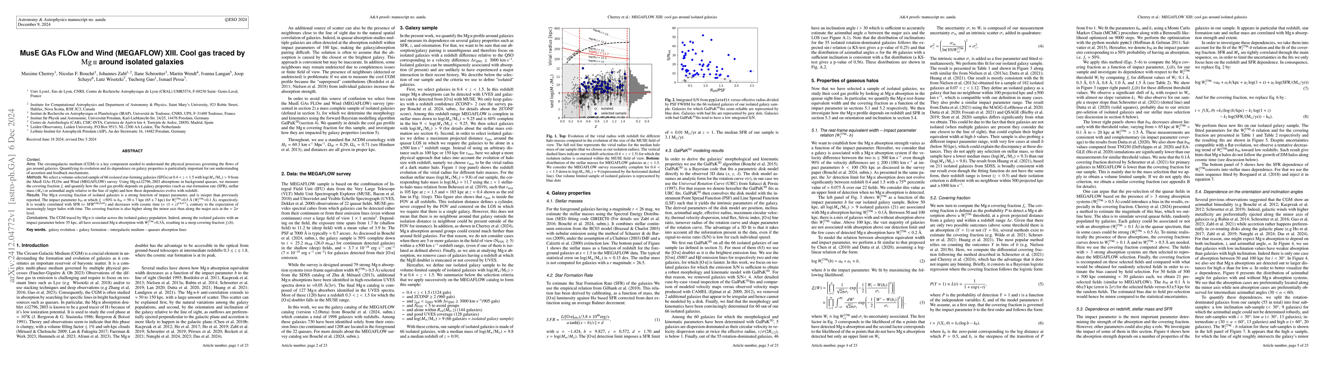 Thumbnail for MusE GAs FLOw and Wind (MEGAFLOW) XIII. Cool gas traced by MgII around
  isolated galaxies