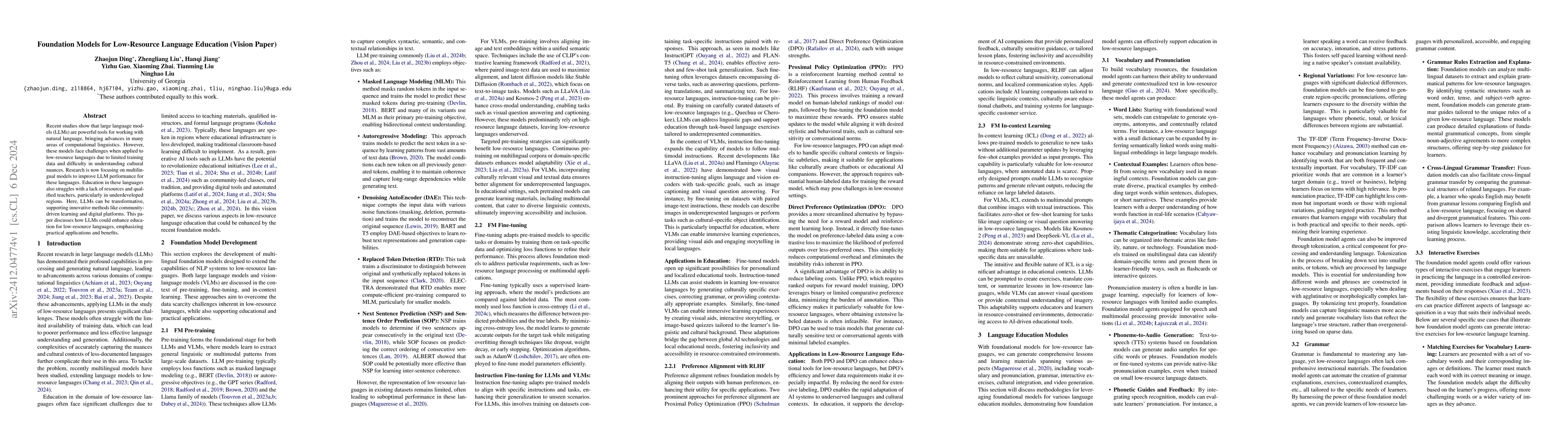 Thumbnail for Foundation Models for Low-Resource Language Education (Vision Paper)