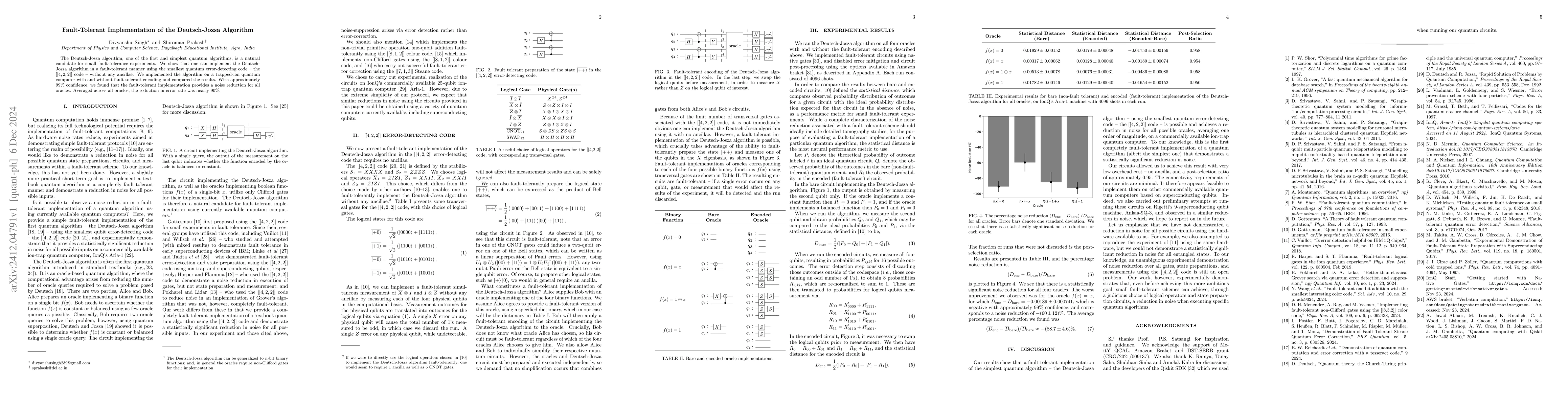 Thumbnail for Fault-Tolerant Implementation of the Deutsch-Jozsa Algorithm
