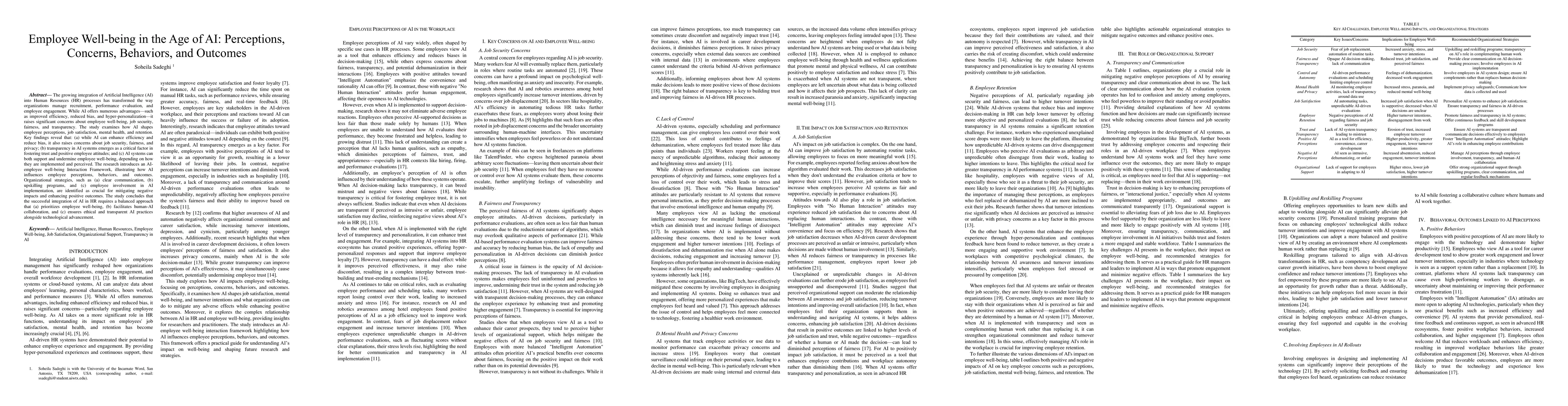 Thumbnail for Employee Well-being in the Age of AI: Perceptions, Concerns, Behaviors,
  and Outcomes