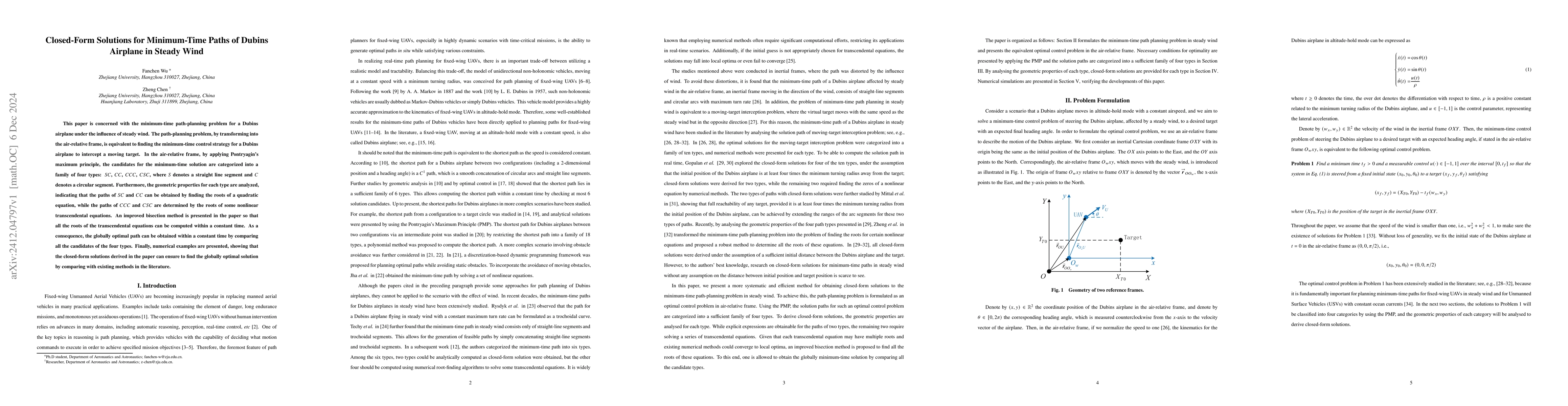 Thumbnail for Closed-Form Solutions for Minimum-Time Paths of Dubins Airplane in
  Steady Wind