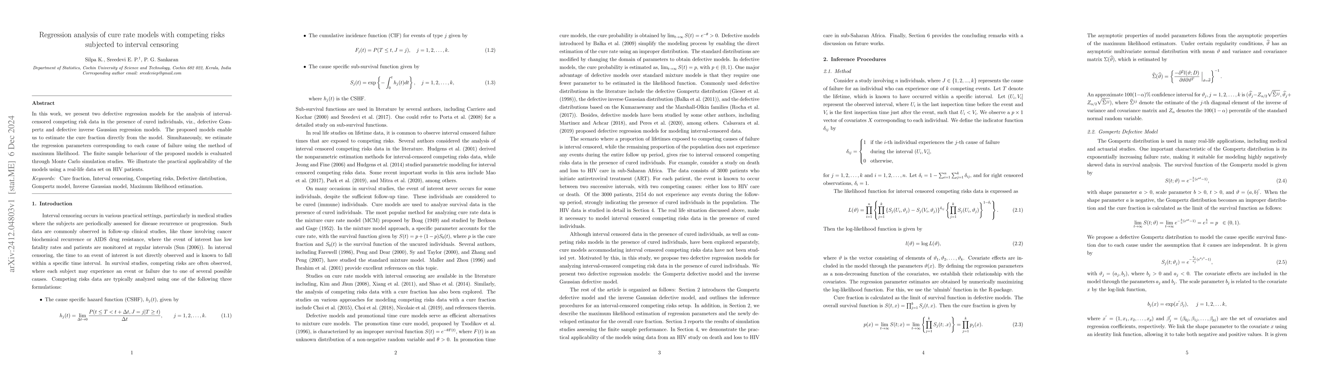 Thumbnail for Regression Analysis of Cure Rate Models with Competing Risks Subjected
  to Interval Censoring