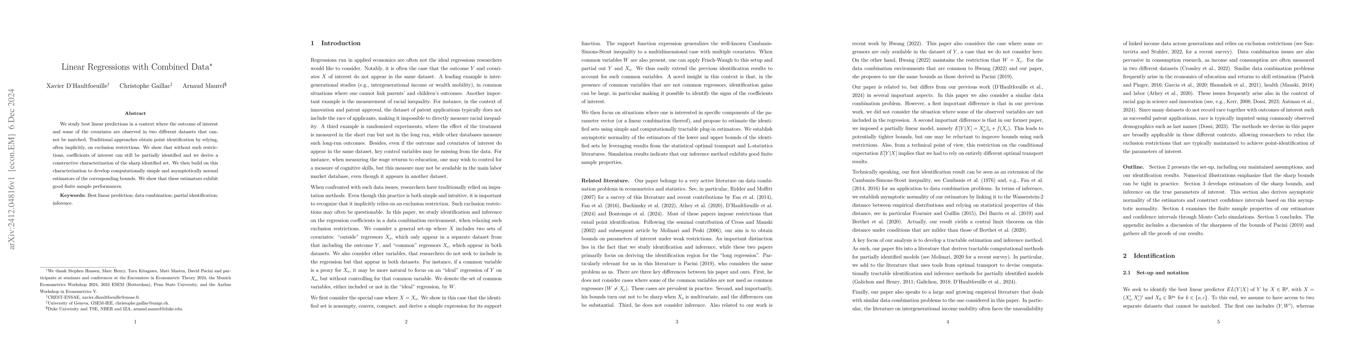 Thumbnail for Linear Regressions with Combined Data