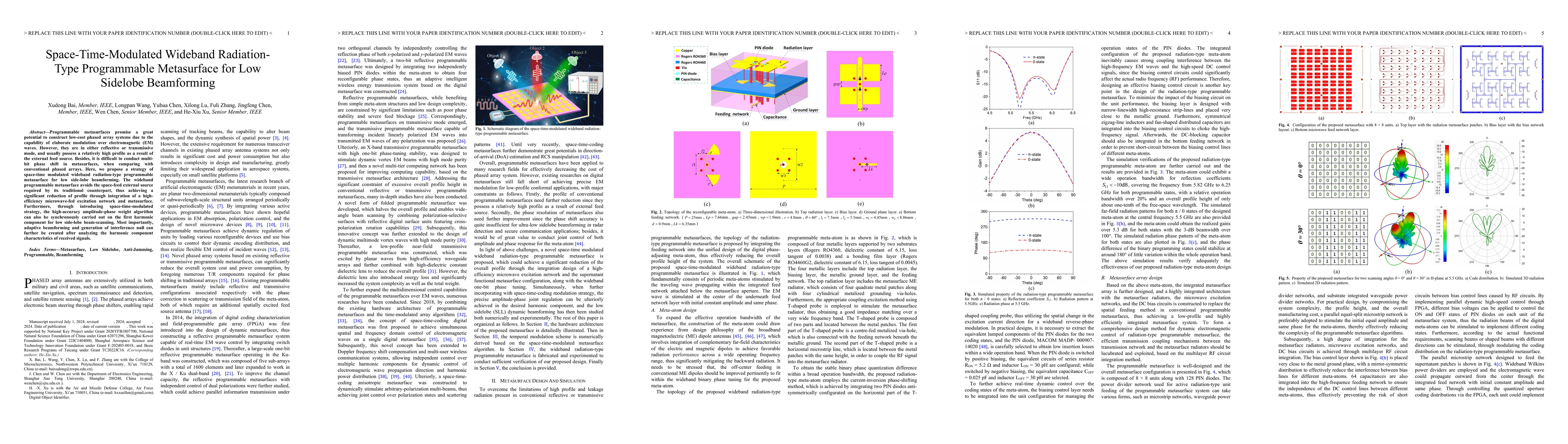 Thumbnail for Space-Time-Modulated Wideband Radiation-Type Programmable Metasurface
  for Low Sidelobe Beamforming
