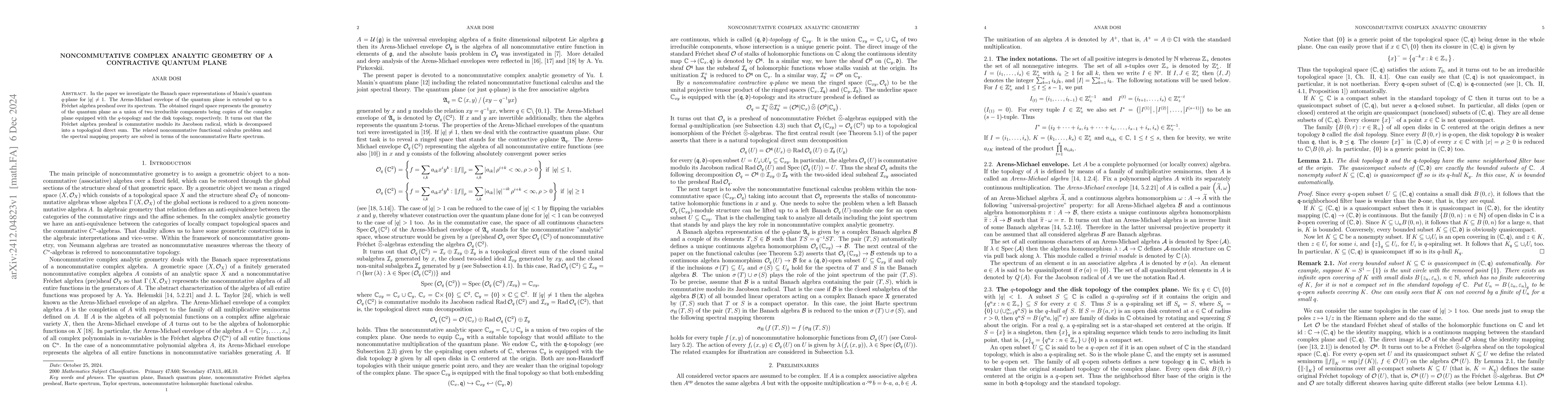 Thumbnail for Noncommutative complex analytic geometry of a contractive quantum plane