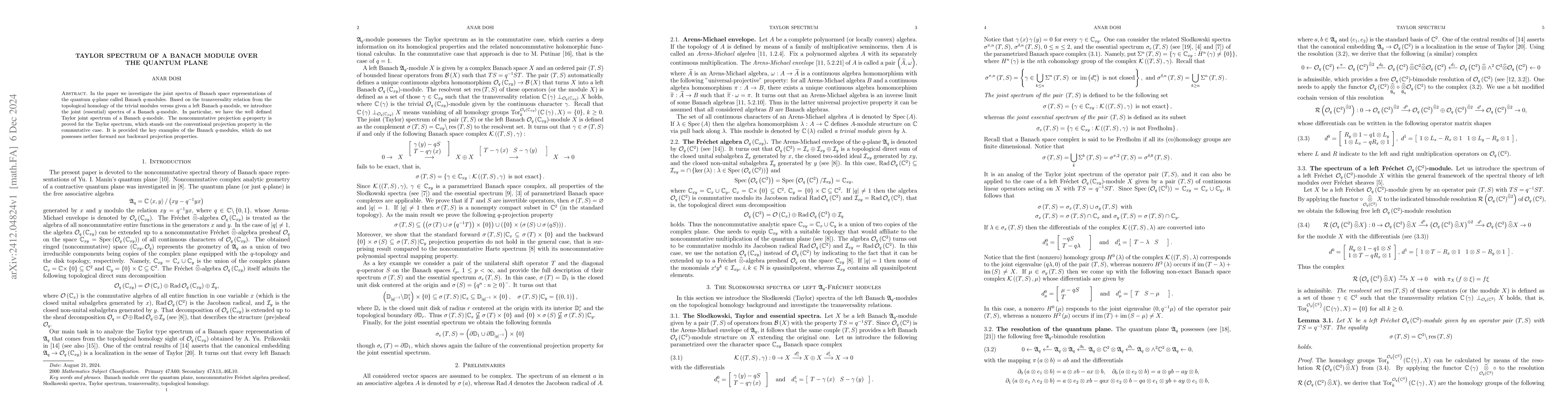Thumbnail for Taylor spectrum of a Banach module over the quantum plane