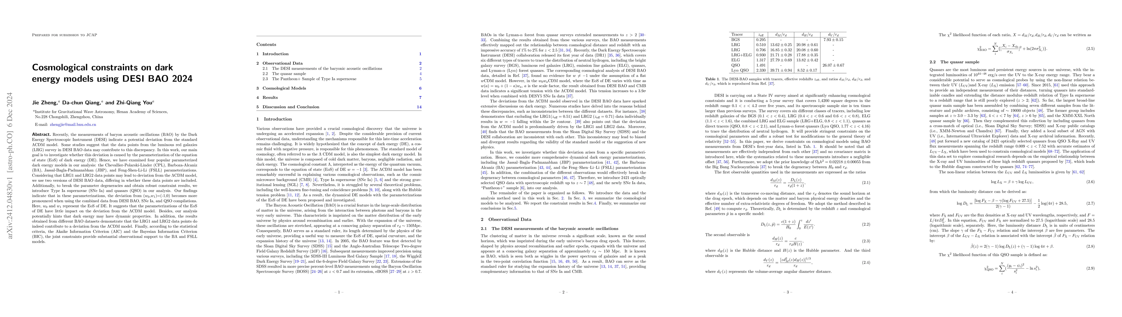 Thumbnail for Cosmological constraints on dark energy models using DESI BAO 2024
