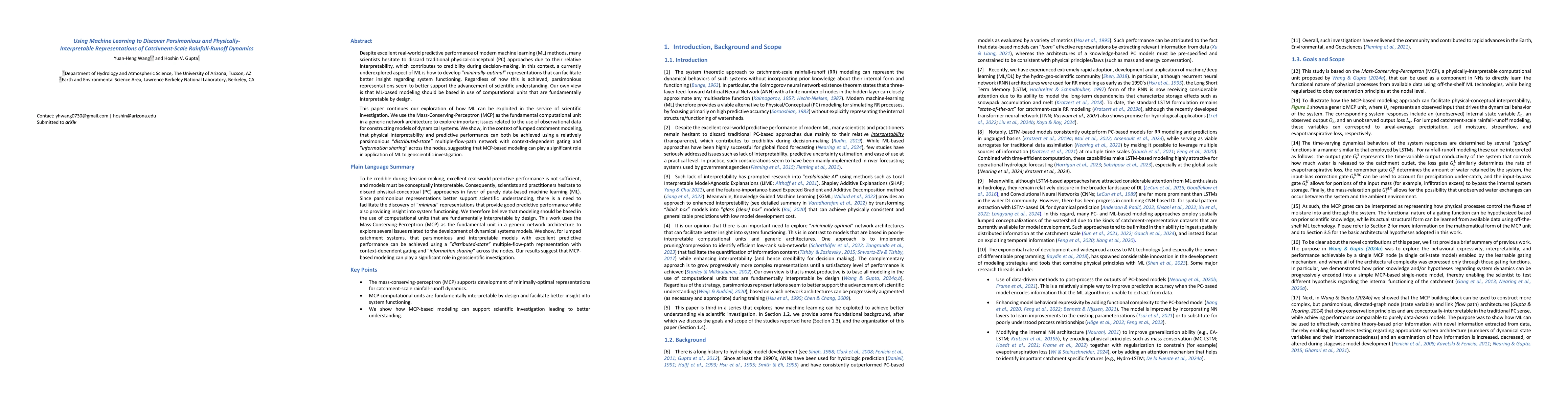 Thumbnail for Using Machine Learning to Discover Parsimonious and
  Physically-Interpretable Representations of Catchment-Scale Rainfall-Runoff
  Dynamics