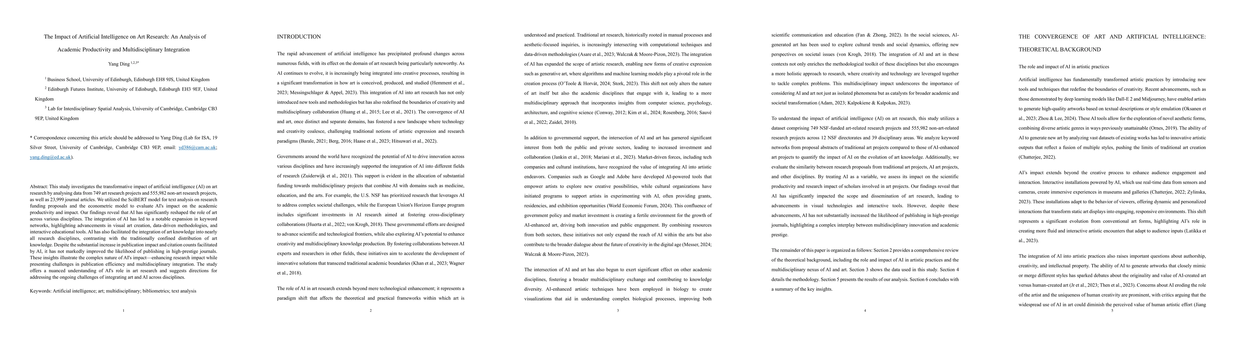 Thumbnail for The Impact of Artificial Intelligence on Art Research: An Analysis of
  Academic Productivity and Multidisciplinary Integration
