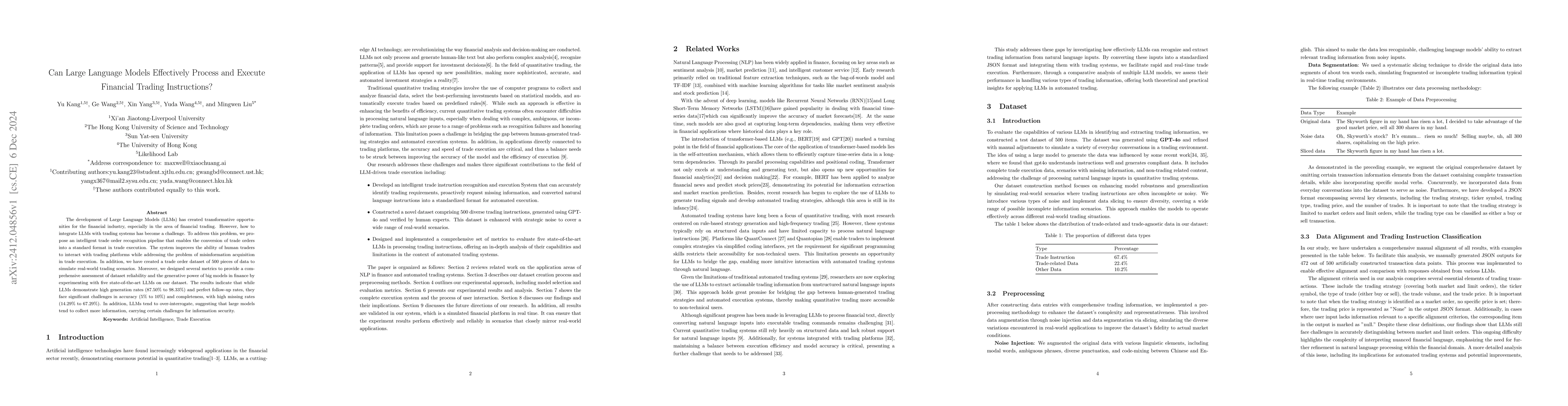 Thumbnail for Can Large Language Models Effectively Process and Execute Financial
  Trading Instructions?