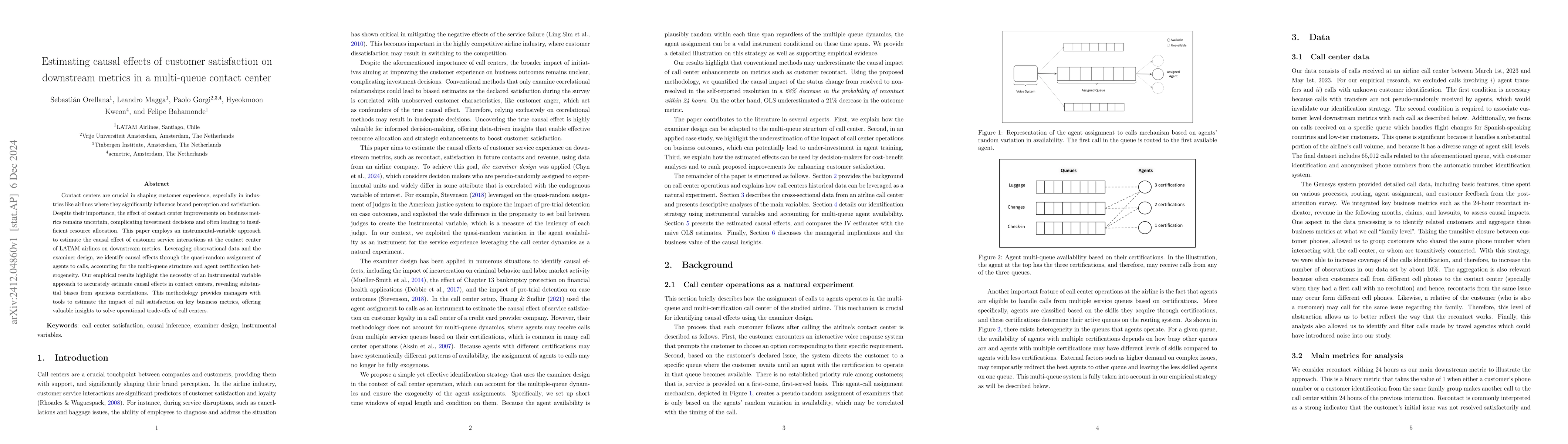 Thumbnail for Estimating causal effects of customer satisfaction on downstream metrics
  in a multi-queue contact center
